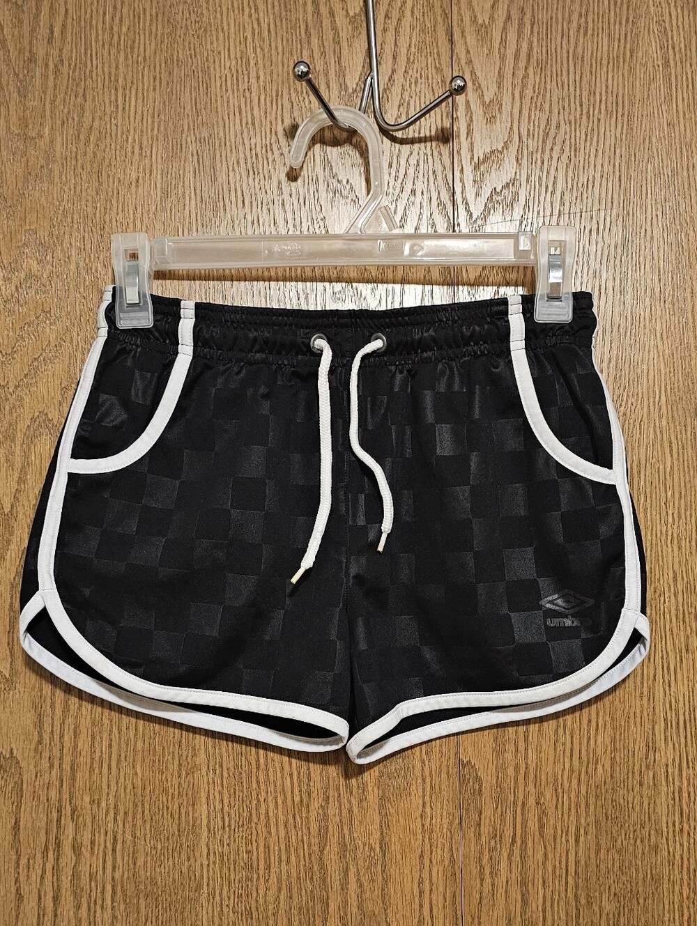 Umbro Black Checkered Athletic Shorts with White Trim